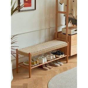 라탄 현관 벤치 원목 내추럴 가정용 등받이없는쇼파 스툴