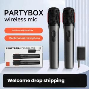 디지털 PartyBox UHF 듀얼 채널 무선 충전식 휴대용 마이크 시스템 자연스러운 사운드 20 배터리 쉬운 노래