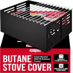 셰프 마스터 스토브 커버 모든 표준 사이즈에 맞는 핏 블랙 스틸 접이식 캠프 윈드 가드 캠핑 윈드스크린