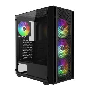 강화 유리가 장착된 GAMDIAS ATX 미드 타워 컴퓨터 PC 케이스 4X 120mm ARGB PWM 팬 게이밍 최대 6X 지원 360mm AIO/레이디에이터 260mm GPU/VGA 160mm CPU 에어쿨러
