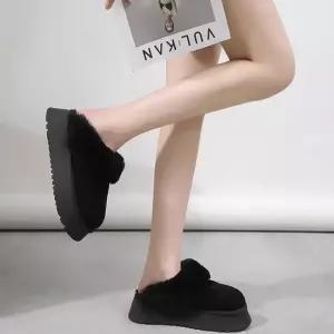 여성 2컬러 겨울 퍼 기모 뮬슬리퍼 통굽 털슬리퍼 겨울털신슬리퍼 패션방한화