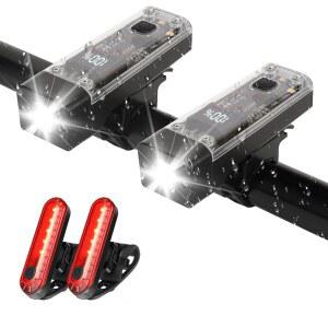 2팩 자전거 라이트 앞뒤, 야간 라이딩용 USB-C 충전식 헤드라이트 및 테일라이트 세트, IPX4 방수 고광도 LED 남성용