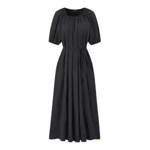 [하프클럽/미니멈 에브리데이]셔링 절개 플레어 허리 끈 반팔 롱 원피스 (EC2