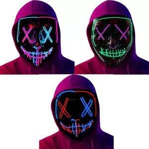 코스프레/가면극을 위한 Awaqi 3팩 EL 마스크 LED 조명 할로윈