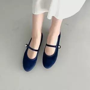 벨벳 진주 스트랩 플랫 단화 여성 낮은굽 발레슈즈 여성플랫슈즈 여성단화 플랫진주단화