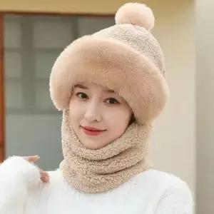 포근 퍼 겨울 일체형 넥워머 털 바라클라바 베이지 털모자 겨울방한모 바라클라바