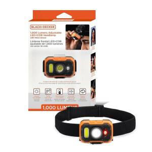 웨이브 센서가 장착된 블랙+데커 충전식 헤드램프, 초밝은 1,000루멘 LED 헤드라이트, 90 기울기 조절 가능, 7가지 조명 모드, IP65 방수 기능, 헬멧 위에 장착 캠핑용 14시간 헤드램프