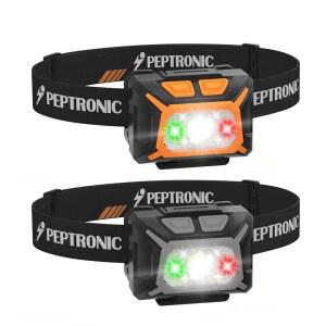 펩트로닉 캠핑 헤드램프 2팩 LED 배터리 구동 디밍 헤드램프, 조절 가능한 헤드밴드 IPX4 방수 헤드라이트 9모드 하이킹, 달리기, 자전거 타기용 레드 화이트 그린 라이트