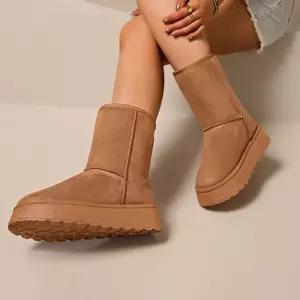 안감 방한 미들부츠 스웨이드 기모 털부츠 여성 통굽 겨울부츠 통굽부츠 털기모미들부츠