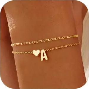 GWH 부활절 바구니 스터퍼 여성용 선물 - 맞춤형 골드 이니셜 A-Z 팔찌 스택형 로프 박스 체인 테니스