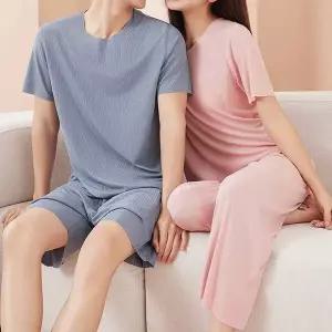 [하프클럽/]여름 신혼부부 커플 잠옷 세트 시원한 냉감 파자마