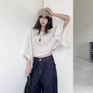 여자 데일리 여리핏 시스루 케이프 니트 티셔츠