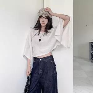 [하프클럽/]여자 데일리 여리핏 시스루 케이프 니트 티셔츠