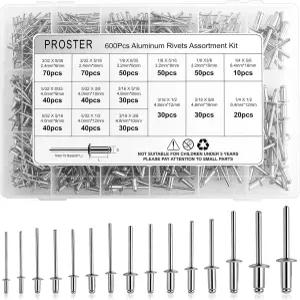 Proster 600Pcs 알루미늄 블라인드 리벳 모음 키트 자동차 수리 금속 가공 및 DIY 프로젝트를 위한 휴대용