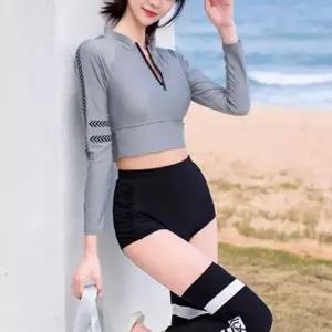 [하프클럽/]여자 긴팔 크롭 래쉬가드 하이웨스트 세트 수영복