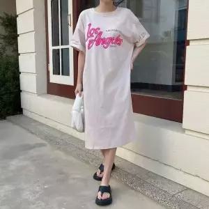 [하프클럽/]빅사이즈 박시핏 로스 반팔 롱원피스