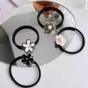 [하프클럽/]헤어 큐빅 4P 머리끈 고무줄 세트 진주 끈 머리 포니테일