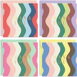 S O 컬러 커런트 봉투가 있는 감사 카드 - 24 골드 포일 노트 보관함이 4x5.5 빈 매트 인사이드 개인 또는