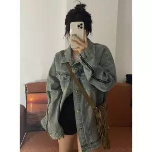 여사친 데님 캐주얼 빈티지 워싱 봄가을 빈티지항풍 모씨모씨 여성무스탕 자켓 점퍼 코디 루즈핏 코트 화사