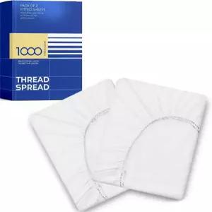 실 스프레드 100% 이집트산 면 트윈 사이즈 맞춤 시트 1000 시리즈 파라다이스 컬렉션 사이즈(2팩 흰색) 실키 소프트 쿨링 16인치 딥 포켓 Twin Bright White