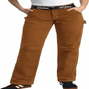 디키스 여성 작업용 벨트 팬츠 - 유틸리티 포켓이 있는 릴렉스 핏 스트레이트 레그 하이웨이스트 카펜터