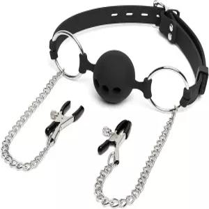 성인과 초보자를 위한 유두 클램프가 포함된 BDSM 실리콘 통기성 볼 개그 및 성별 절제 성 놀이 소품