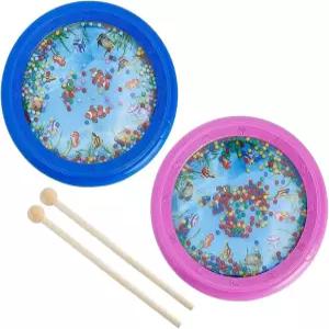 OLYCRAFT 2Pcs 오션 드럼과 우드 스틱 웨이브 비드 물고기 패턴 7인치 바다 사운드 음악 타악기 가정용품용