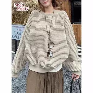 [하프클럽/쉬즈프리티]제인스트라이프박시맨투맨_여성맨투맨