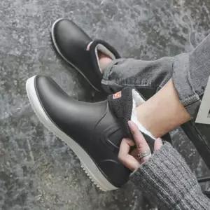 [다잇템]남자 배색 첼시 방한화 털 안감 겨울 레인 부츠