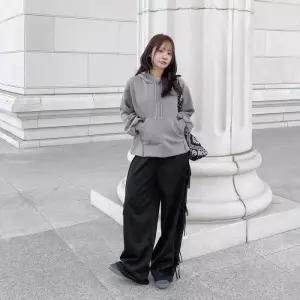 [옷자락]여자 캥거루 포켓 절개 트임 후드티