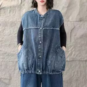 청 빈티지 레이어드 후드 조끼 가디건 민소매 여성패션 톱 카디건 DL1