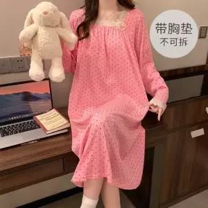 띠엔다 가을 커플 잠옷세트 실내복 면라이크 쭈리 잠옷 긴팔 롱스커트 빅사이즈 홈 ADOR3