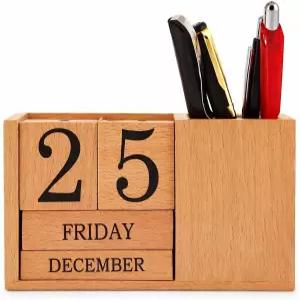 프레스코어 - 달력 블록 나무 영구 책상 가정 및 사무실 장식 6.5 x 2.0 3.5 스팀 비치