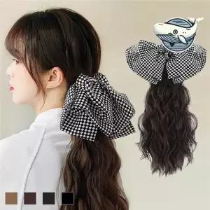 체크 패턴 집게가발 헤어핀 스타일리시 포니테일 부분가발 가발머리핀 가발헤이핀