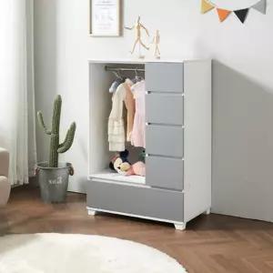 아이방 키즈 5단 서랍장 행거옷장(80cm 2색) 여자아이 장난감 미니 아기방