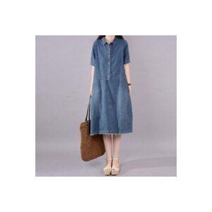 여성 빅사이즈 청 원피스 체형커버 반팔 롱 데님원피스