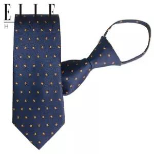 [하프클럽/엘르 잡화]엘르옴므 실크 지퍼/자동 넥타이-체크메이트 네이비오렌지 8cm