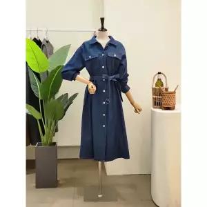 [대구백화점] [4CUS]데님 벨티드 카라넥 롱원피스(24FS4A9OP5740)