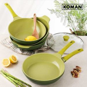 국내생산 코맨 세라믹후라이팬 올리브그린 인덕션 후라이팬 궁중팬 양수웍 28cm