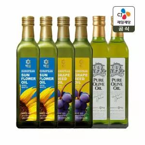 백설 유러피안 조리유 500ml 3종 세트(포도씨유x2+해바라기유x2+퓨어올리브유x2)