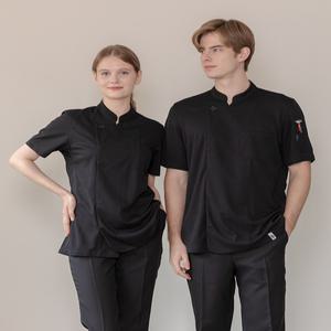 블랙 기능성 쿨스판 조리복(반팔)-TDF06BB 조리복 주방복 쉐프복 쉐프웨어 서빙복 쿡복 호텔조리복 호텔주방복 단체조리복 기능성조리복 호텔유니폼 쿨스판조리복