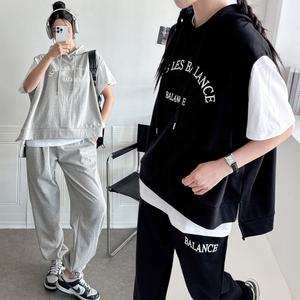 제이앤지니 PP-162 비비 후드 조끼 베스트+조거 팬츠 트레이닝 셋업 세트 빅사이즈