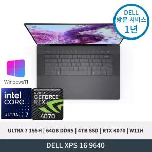 델 XPS 16 9640 WP05KR Ultra7 155H RTX 4070 64GB 4TB OLED WQUXGA 터치 W11H