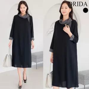 드리다 봄 가을 스카프 장식 쉬폰 정장 빅사이즈 롱 원피스 40-50대 중년여성 엄마옷 마담 하객 상견례