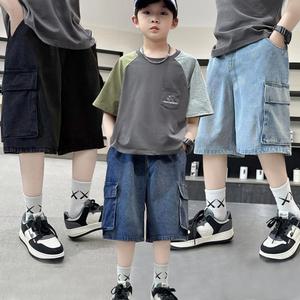 주니어 10대 청반바지 5부 옆주머니 버뮤다 여름 데님 팬츠 와이드핏 남아 초등학생 옷