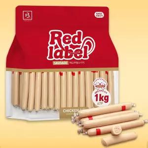 브리더랩 레드라벨 소시지 치킨 1kg - 대용량 부드러운 아기 강아지 닭고기 스틱 영양간식 낱개포장 노령견