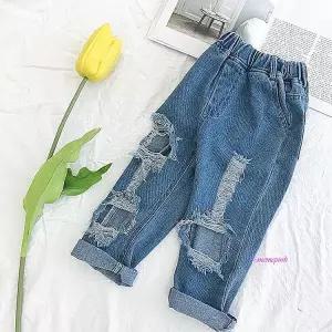 아동청바지 초등 남아 찢청 여아 아기 밴딩 키즈 학생 데님진 긴바지 어린이vwx634