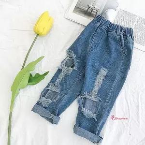 아동청바지 밴딩 남아 아기 초등 여아 학생 키즈 찢청 어린이 데님진 긴바지cde887