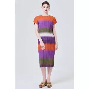 [요이츠](택가 213000원)[요이츠] 그라데이션 라운드 반팔 스트라이프 플리츠 롱 원피스_YI07WNPOP05