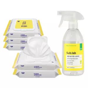 자우버 주방 다용도클리너 50매입 5개+서브랩 레몬식초 키친 스프레이 500ml 1개
